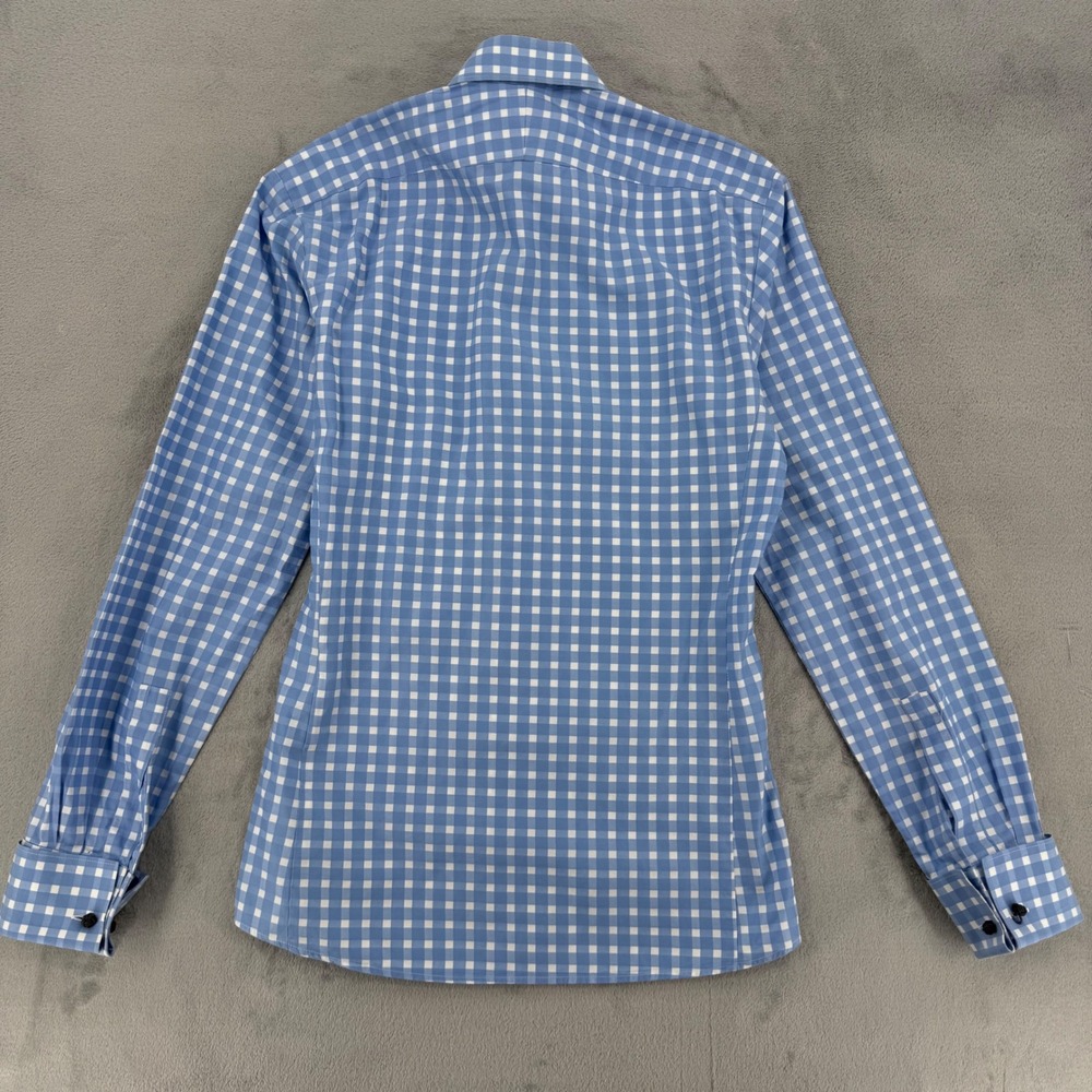 Thomas Pink Gingham Cotton Button Down Shirt Mens Small 14.5 US Blue White - Picture 6 of 14
